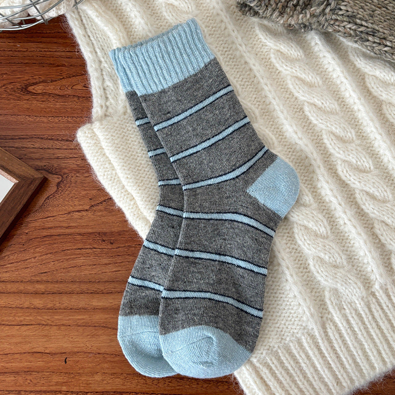 Ins-style Trendy Striped Cable-knit Mid-calf Socks