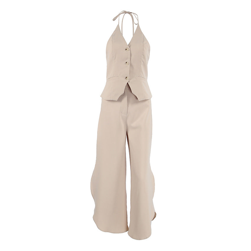 Womens Designer V-Neck Sleeveless Tank Top And Slit Dagger Pants Two-Piece Set