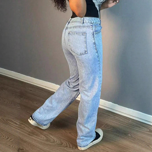 Fashionable All-match Simple Solid Color Elegant Elegant Straight Jeans For Women