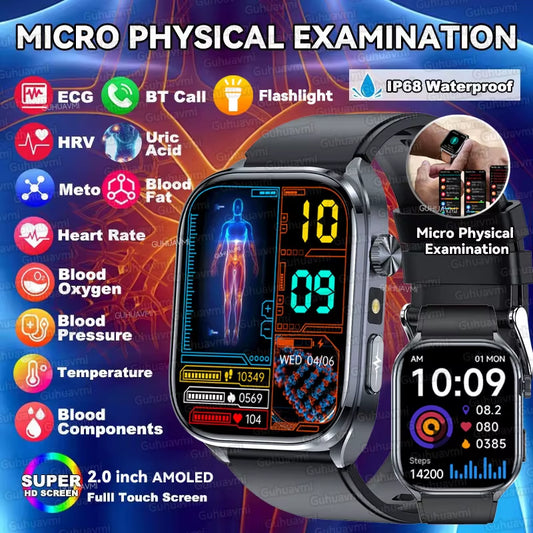 2025 New ECG+PPG AI Healthy Diagnose Smart Watch Men Blood Lipid Uric Acid BT Call Flashlight Blood Pressure Health Smartwatch