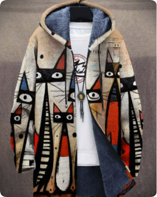 Men's Winter Printed Plush Lining Thick And Windproof