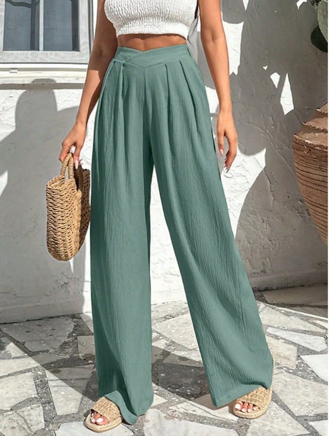 New Commute Style Summer Cross Pleated Casual High Waist Loose Trousers
