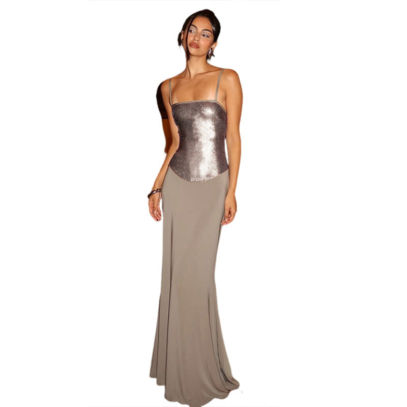 Womens Sexy Strapless Beaded Backless Tube Dress