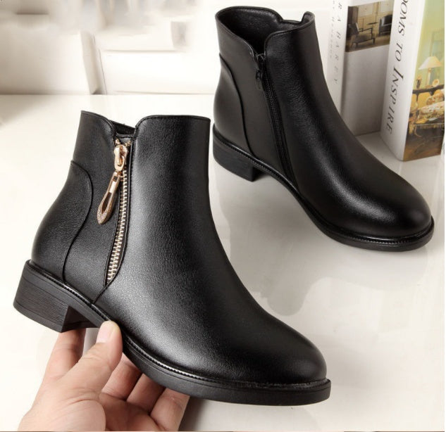 Women's Thick-heeled Non-slip Round Toe Soft-soled Martin Boots