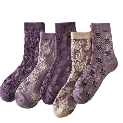 Pure Cotton Spring And Autumn Japanese Retro Floral Fashion Personality Outside The Long Socks Female