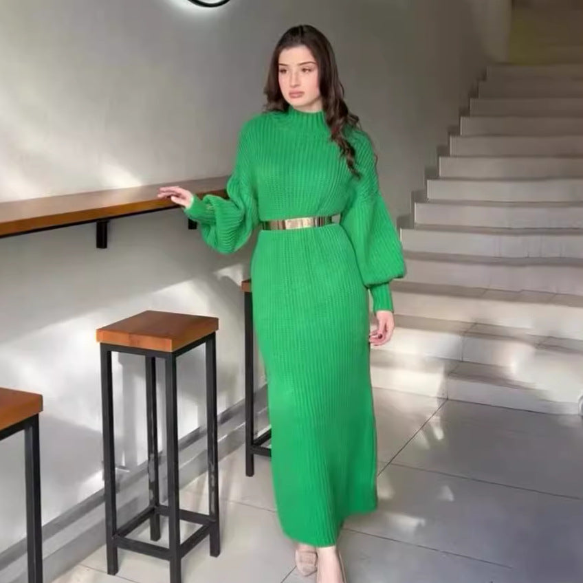 Half Turtleneck Pullover Knitting Long Skirt