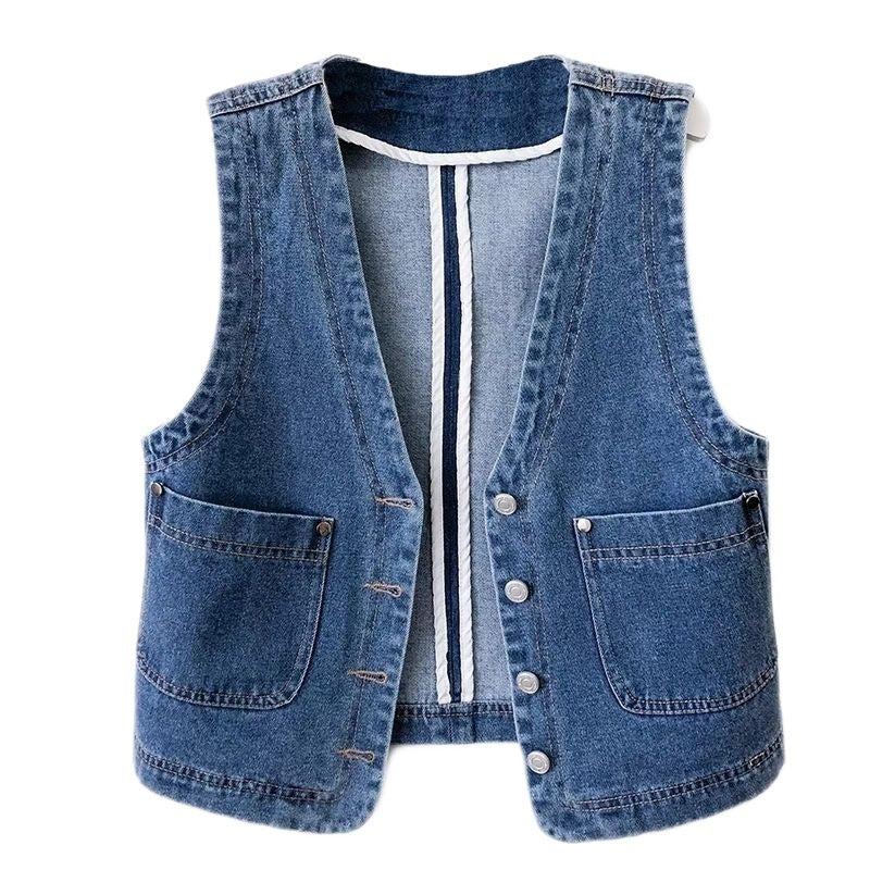 Hong Kong Style Retro Slim Fit Denim Short Vest