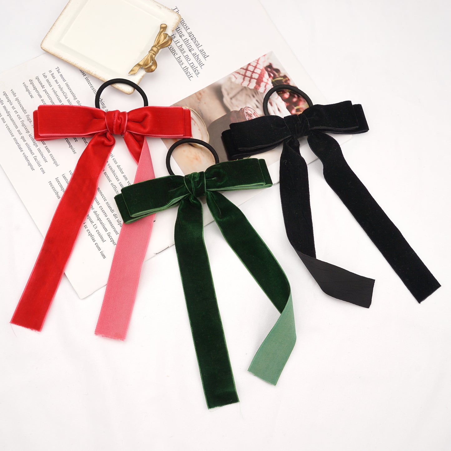 Velvet Bandeau Rubber Band Girl Bow Ribbon Horsetail Headwear