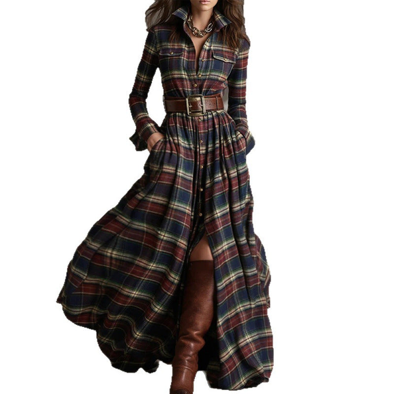 Women's Retro Long-sleeve Shirt Dress