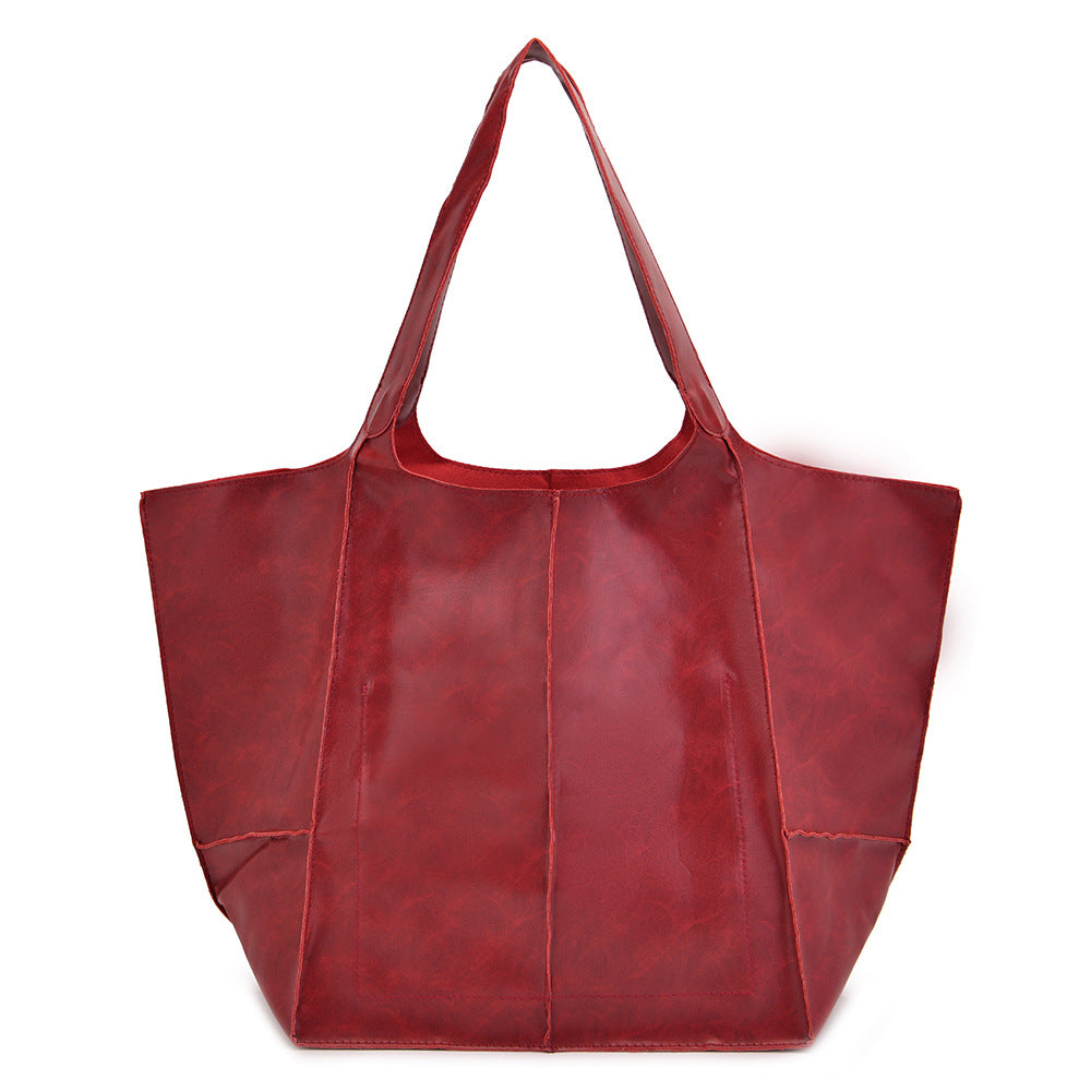 Women's Fashion Vintage Oil Wax Leather Large Capacity Shoulder Handbag