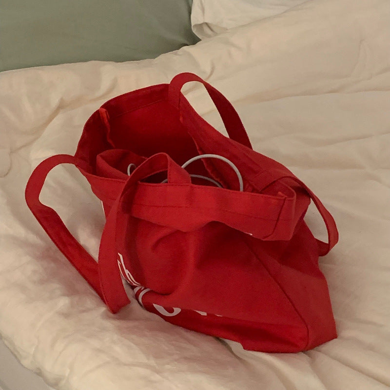 Japanese Style Red Textured Canvas Shoulder Bag