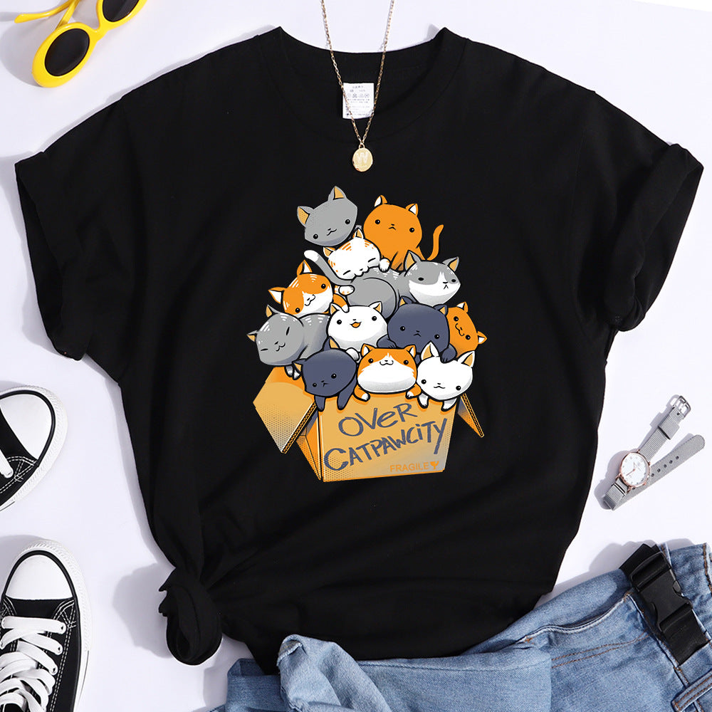 European And American Cartoon Digital Printing Casual Round Neck Short Sleeves
