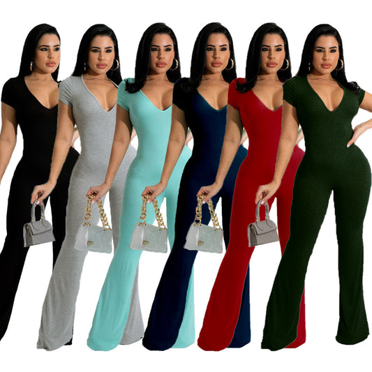 Bell-bottom Pants Short Sleeve Women's Jumpsuit