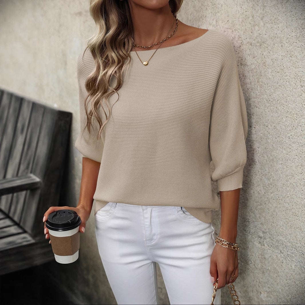 Skulderbar, løs batwing-ærme, off-neck sweater