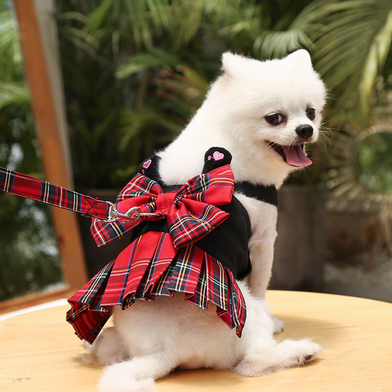 Dog Skirt Cat JK Grid Chest Strap Hand Holding Rope