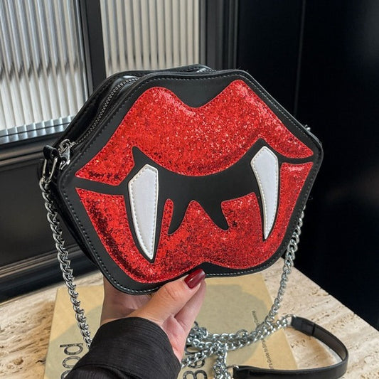 Personality Sequin Chain Funny Big Lips Style Crossbody Bag
