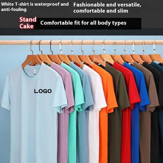 Round Neck Mercerized Cotton White Short Sleeve