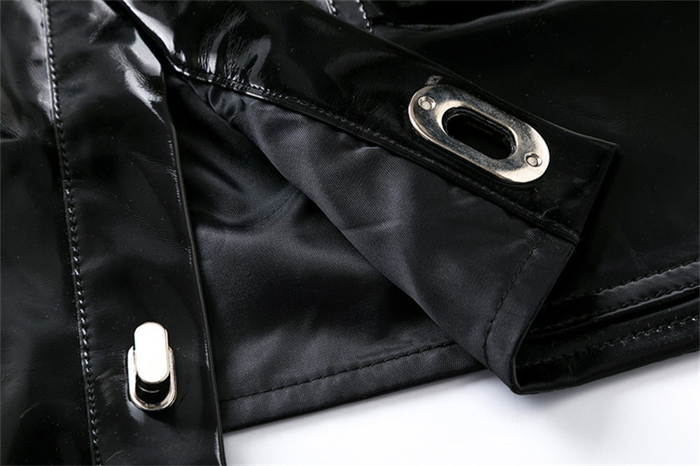 UP Leather Coat Padded Shoulder Glossy Half-length Vest Men's Lapel Metal Buckle Cardigan Vest Jacket Short