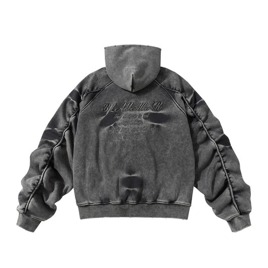 Winter American Retro Washed Distressed Hooded Fleece Lined Sweater