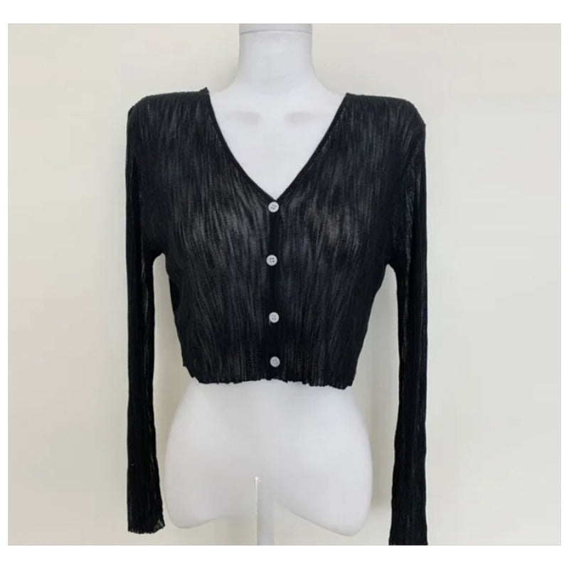 Solid Color Long Sleeve Buckle Sun Protection Cardigan Sweater