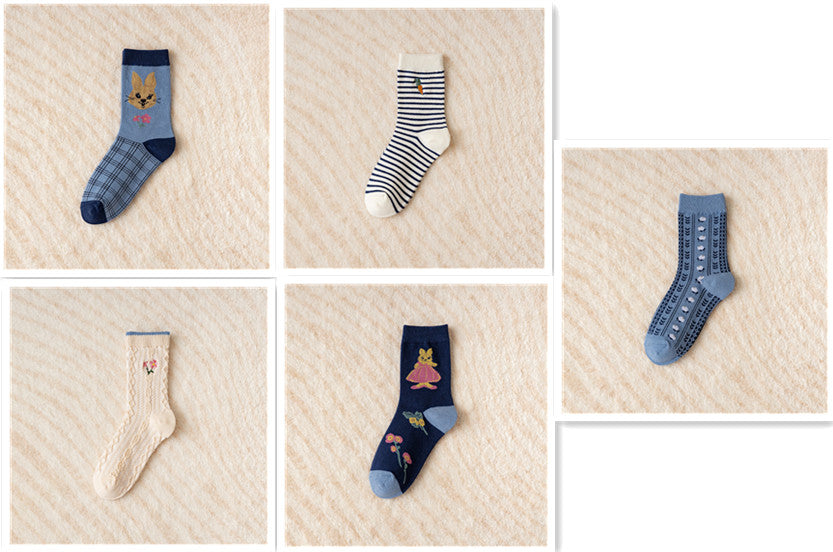 Cute Cartoon Striped Ladies In Tube Socks Ethnic Style Flowers