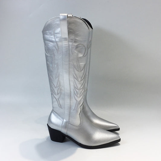 Silver Embroidered Chelsea Boots Autumn And Winter