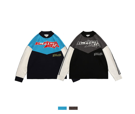 Trendy Niche Hit Color Small Neckline Loose Sweater Men