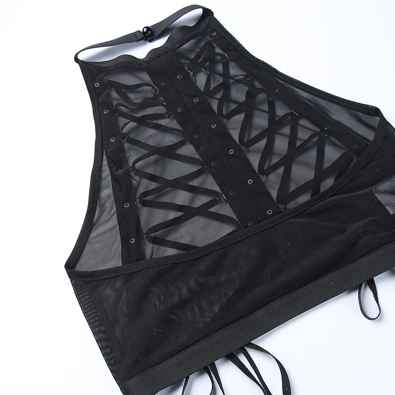 Strap Gauze Perspective Navel Revealing Vest Girl