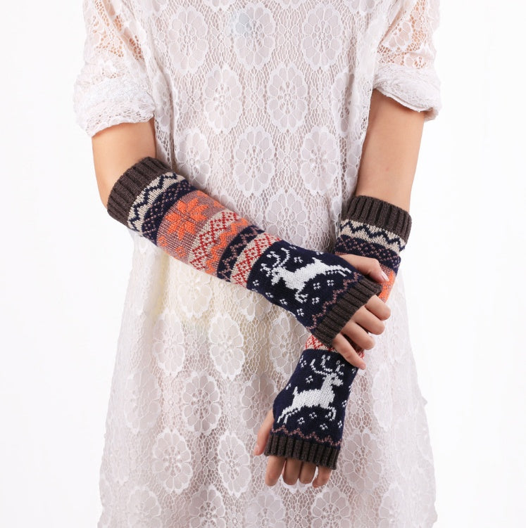 Ladies Woolen Knitted Cartoon Warm Christmas Gloves