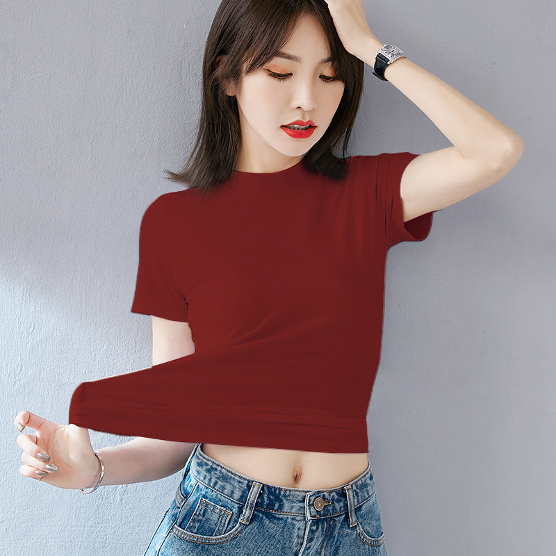 Kvinders sommer Slim Fit efterår Koreansk stil kortærmet bomuld