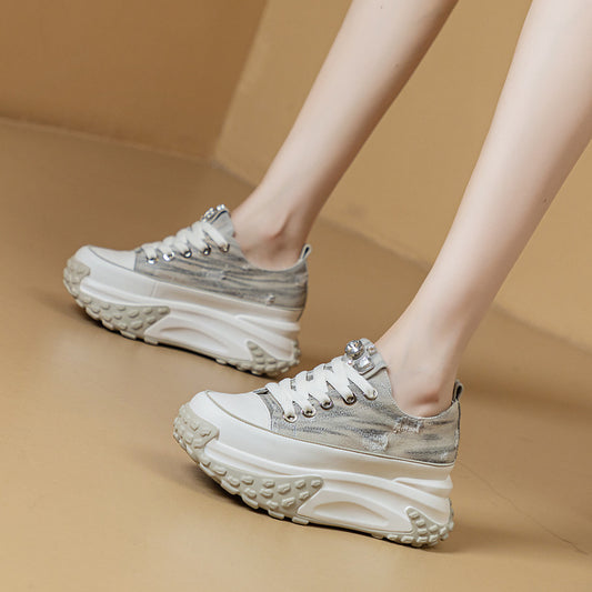 Jeans Retro Genuine Leather Elevator Sneaker