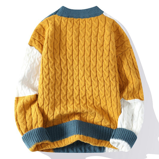 Herre Rundhalset Pullover Sweater Farve Kontrast Patchwork