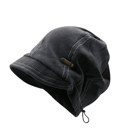 Plaid Embroidery Labeling Drawstring Knitted Pile Heap Cap