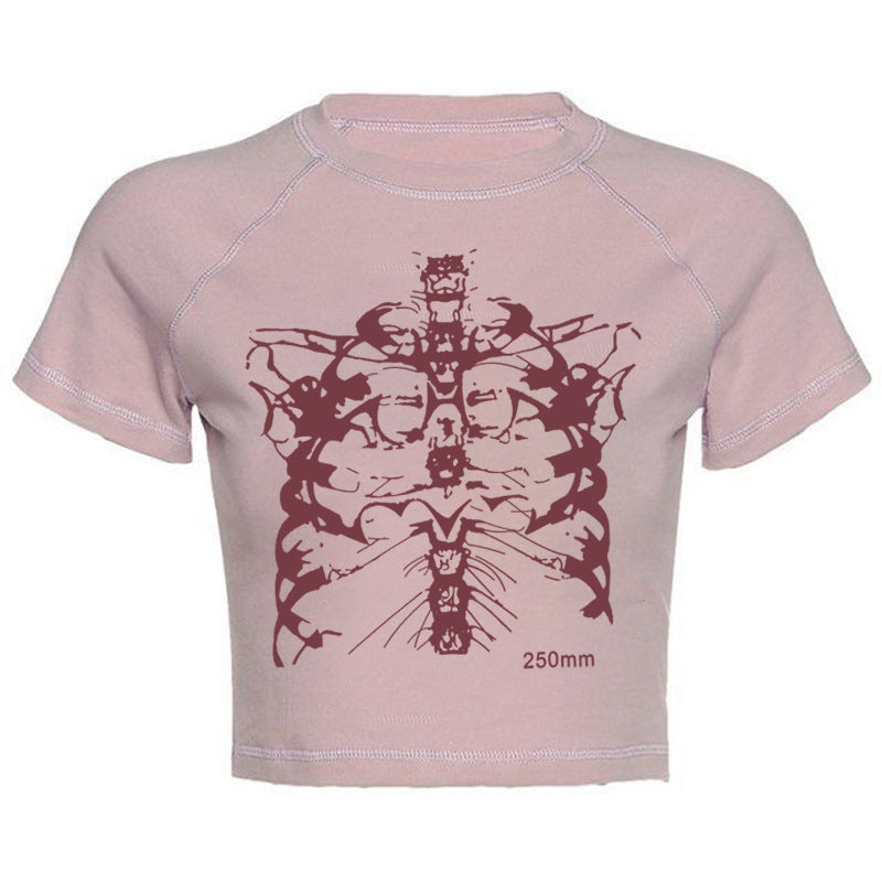 Slim Fit Print Vintage Pattern Women's Short Sleeves