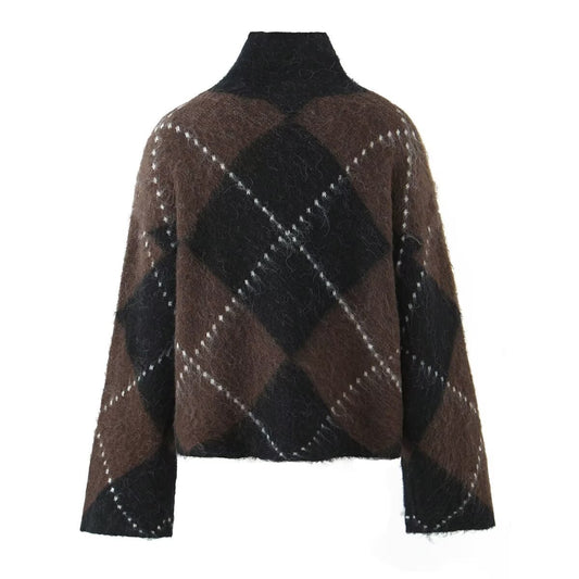 Turtleneck Pullover Loose Knit Sweater Skirt Suit