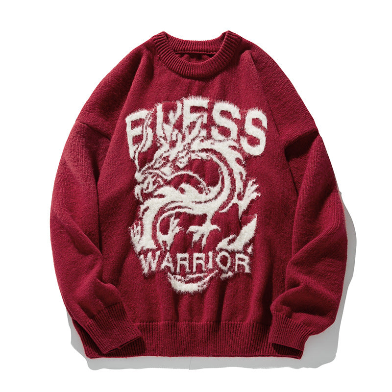 Round Neck Brocade Sweater Men And Women Same Style Winter Couple Dragon Year Theme