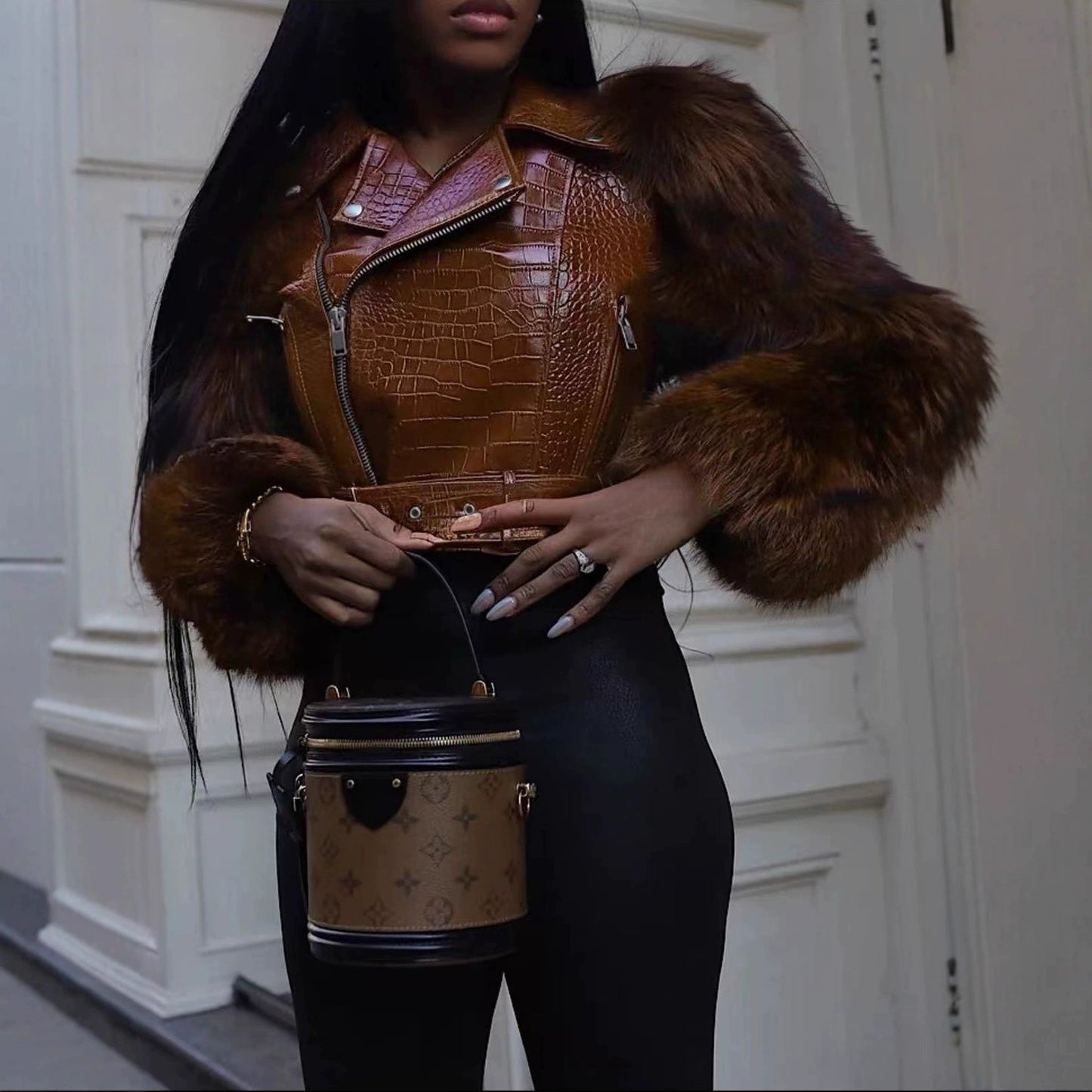 Womens Patchwork Fur Jacket A Stylish And Sexy Outerwear Piece
