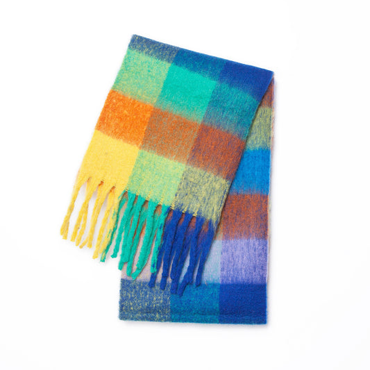 Women's Scarf Autumn And Winter New Thick Beard Color Four-grid