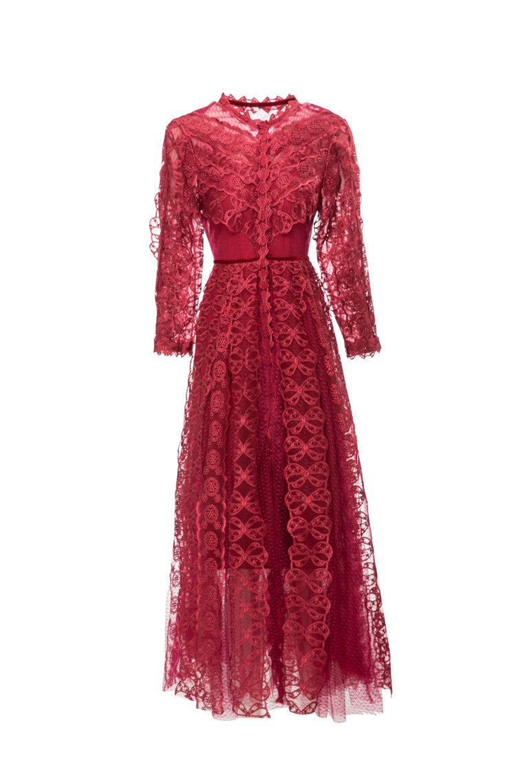 Women's Elegant Mesh Embroidered Perspective Long Skirt