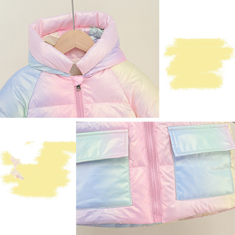 Girls' Down Jacket Thickened Autumn Rainbow Shiny Coat