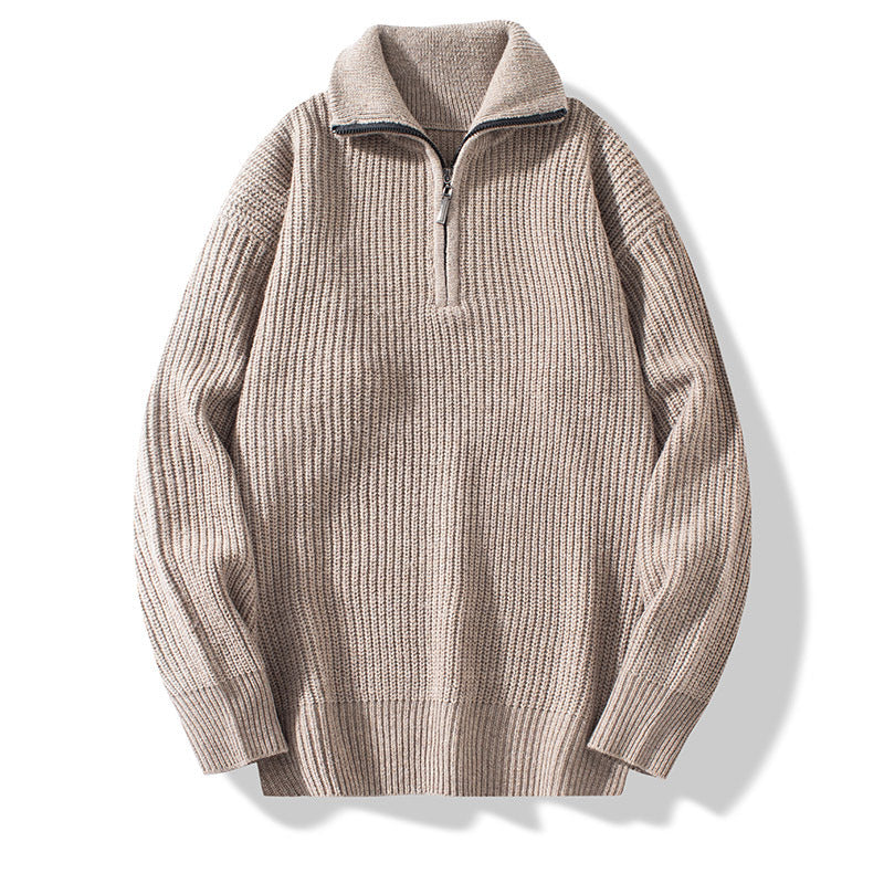 Fashion Half Cardigan Loose Sweater Vertical Sunken Stripe Pullover