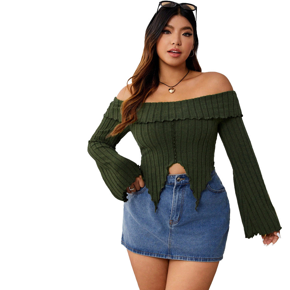 Women's Solid Color Long Sleeve Off Shoulder Irregular Top