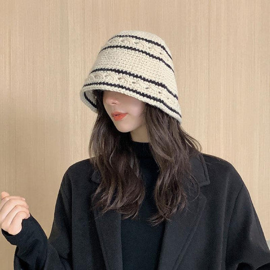 Knitted Striped Wool Bucket Breathable Hat
