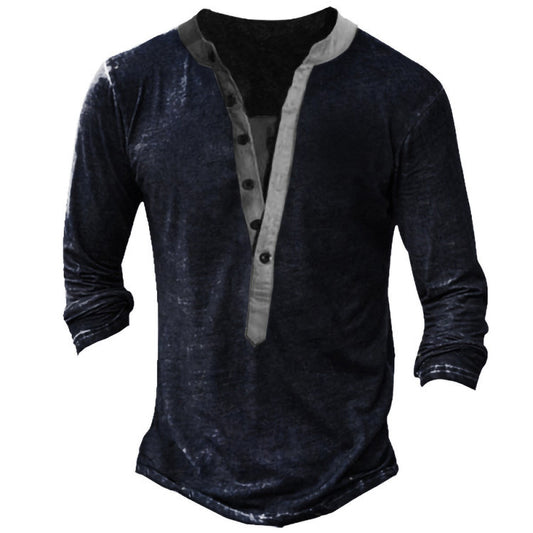 Afslappet V-hals Langærmet Digitalt Print Slim Pullover Herre T-shirt