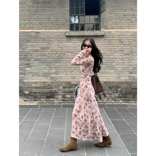 Two-piece Women's Flared Sleeve Waist-cinching Slim-fit Elegant Long Dress