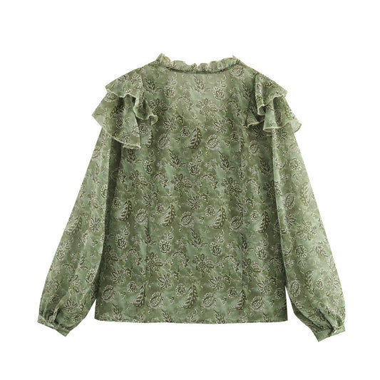 Laminated Decoration Gentle And Stylish Printed Round Neck Shirt