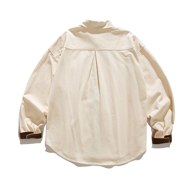 Retro Japanese Casual Loose Solid Color Overalls Long Sleeve Shirt