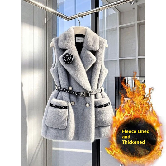 French Style High-grade Bandage Dress Waist-tight Gray Vest