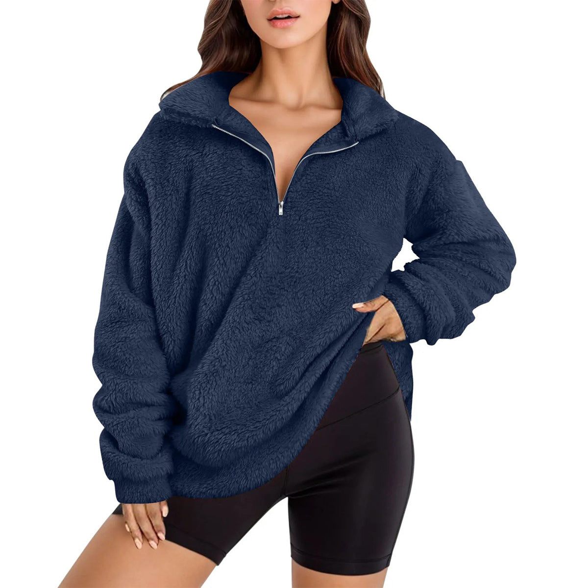Velvet Fleece-lined Women's Casual Stand Collar Sweater