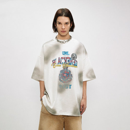 Retro Distressed Design Printed Short Sleeve
